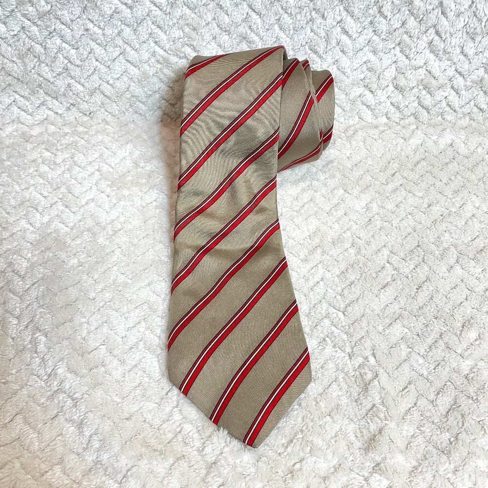 Vintage Christian Dior All Silk‎ Tie Tan Red Stripes Classic Preppy Academia